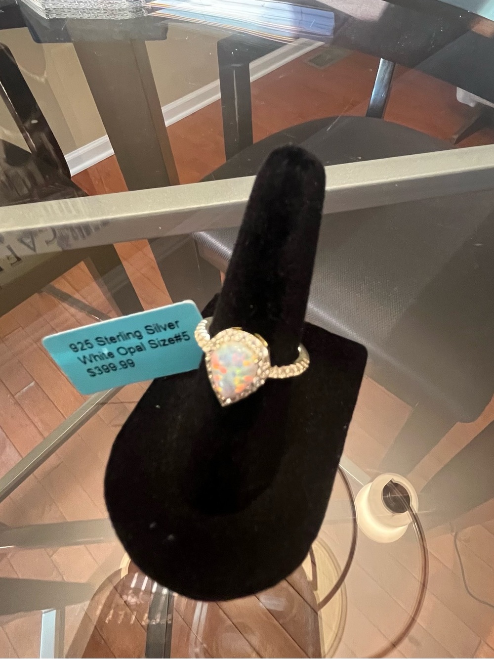 Gold over 925 Sterling Silver White Opal Teardrop Ring - Size 5
